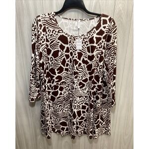 ENMAIN Women's (Size 3XL) 3/4‎ Sleeve Round Neck Shirt Poly Stretch (8A)